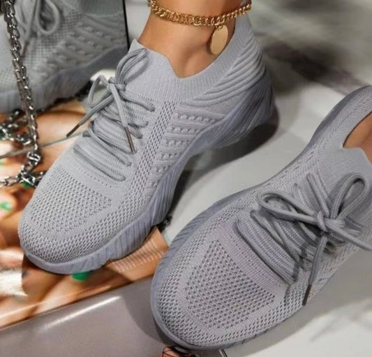 Women’s Fashion Sneakers - Lace Up, Platform Shoes - Gray - Free Delivery