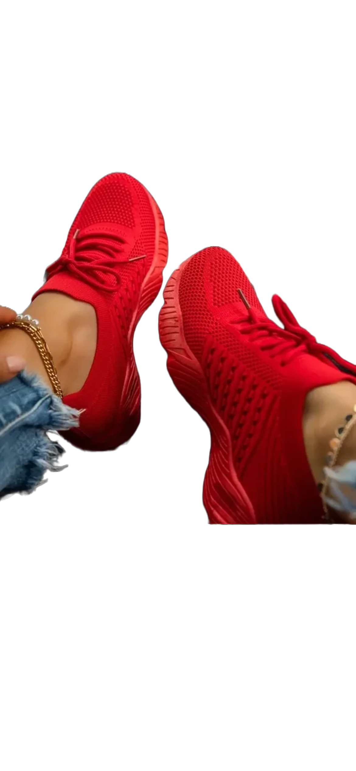 Women’s Fashion Sneakers - Lace Up, Platform Shoes - Red - Free Delivery