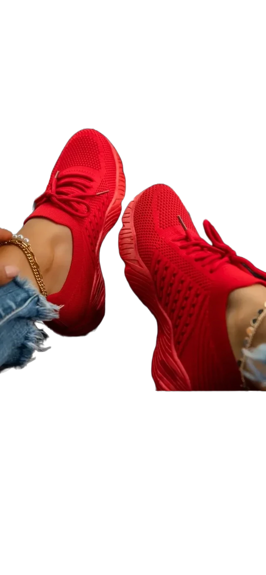 Women’s Fashion Sneakers - Lace Up, Platform Shoes - Red - Free Delivery