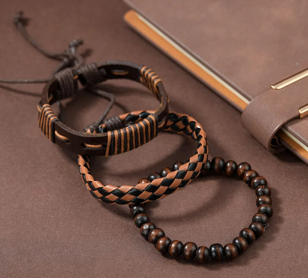 3 Pcs/4 Pcs Unisex, Vintage, Leather, Woven, Handmade Bracelet