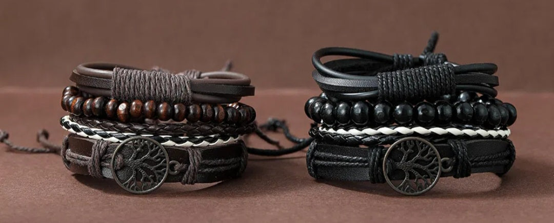 3 Pcs/4 Pcs Unisex, Vintage, Leather, Woven, Handmade Bracelet