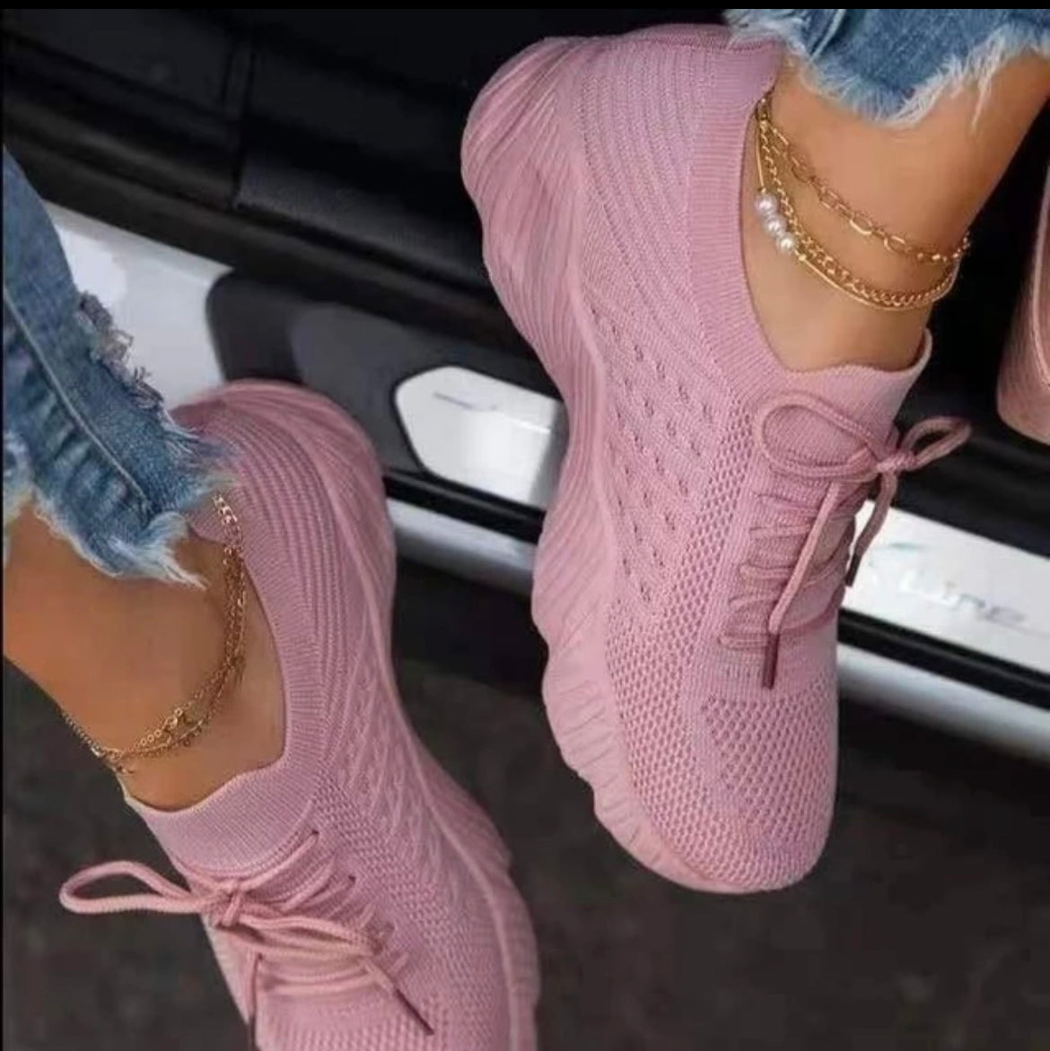 Women’s Fashion Sneakers - Lace Up, Platform Shoes - Pink - Free Delivery
