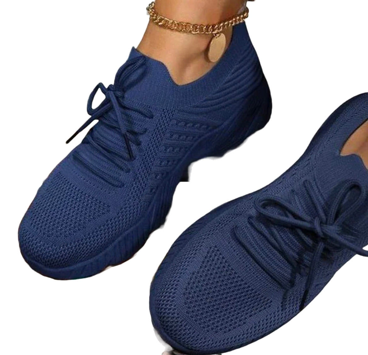 Women’s Fashion Sneakers - Lace Up, Platform Shoes - Blue - Free Delivery